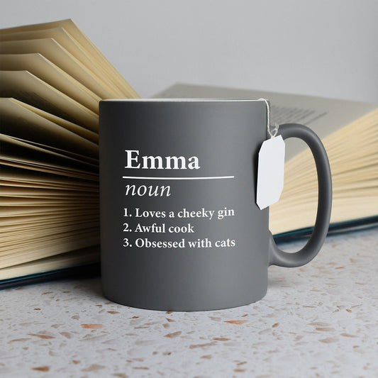 Personalised Name Definition Grey Satin Mug Laser Engraved Gifts Ideas Presents For Mum Dad Birthday Christmas Mothers Fathers Day