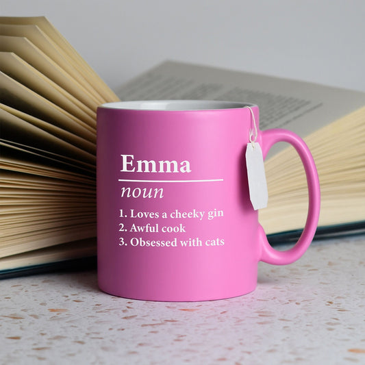 Personalised Name Definition Pink Satin Mug Laser Engraved Gifts Ideas Presents For Mum Dad Birthday Christmas Mothers Fathers Day