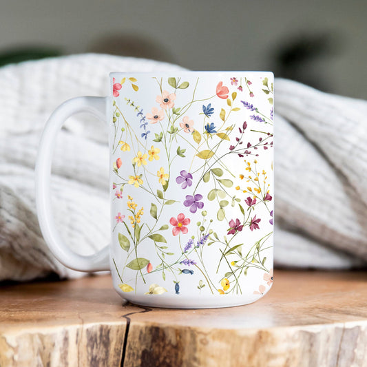 Boho Wildflowers Cottagecore Coffee Mug, Pressed Flowers Mug, Pastel Floral Nature Mug, Botanical Tea Cup, Flower Garden Lover, Gift for Her