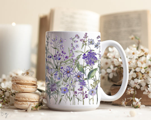 Pressed Flowers Mug, Boho Wildflowers Cottagecore Coffee Mug, Vintage Botanical Tea Cup, Pastel Floral Nature Mug, Flower Garden Lover Gift
